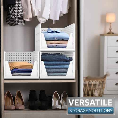 Sorbus Shelf Organizer - Closet Shelf Organizer for Clothes, Closet, Bathroom, Kitchen, Garage - Plastic Stackable Shelf Organizer Baskets - Open Front Design Under Shelf Organizer
