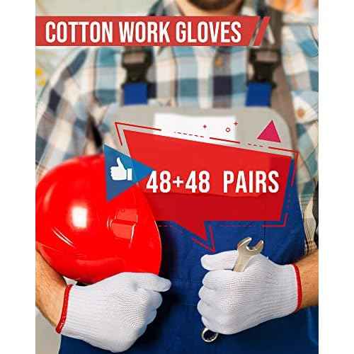 Honeydak 96 Pairs White Cotton Hand Gloves, Cotton Safety Liner Gloves Grip Knit Gloves for Men, Women, BBQ, Hand Repair, Painter Mechanic Warehouse Gardening