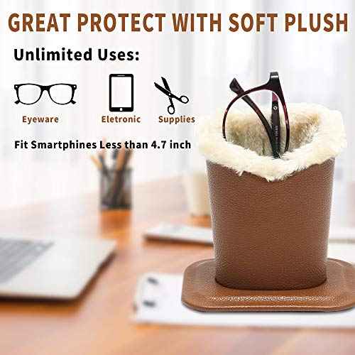 Eyeglass Holders, PU Leather Eyeglass Holder Stands with Soft Plush Lining, Black, Brown - 2 Packs