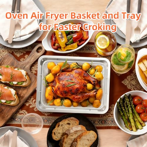 Cuisinart TOA-60/65/70 Air Fryer Tray Replacement with 12.4 x 11 in Baking Pan & Rack, Stainless Steel Nonstick