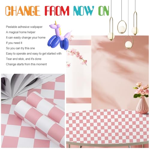 Amiya Pink Checkered Peel and Stick Wallpaper, 17.3 x 120 Inches - Vintage Mosaic Contact Paper