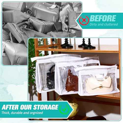 Aliceset 15 Pieces Purse Dust Bags for Storage 3 Sizes Clear Handbag Storage Organizer, Dust Bag Cover Purses with Zipper and Handles for Handbag Closet Organizer(White)