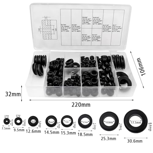 Wolfride 180Pcs Rubber Grommet Assortment Kit with O-Rings & Washers