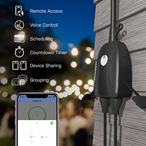 Feit Electric Outdoor Smart WiFi Dual Outlet Wall Plug Black/Outdoor