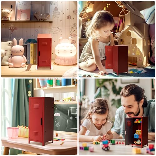 PACOLO Red Mini Metal Locker for Kids Desktop Storage & Safe, Girls Lockbox