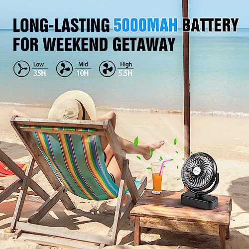 AMACOOL 5-Inch Portable Camping Fan with LED Lantern, 40H Rechargeable Work Time