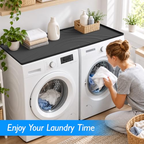 KVRG Large Grey Washer & Dryer Drain Pan 53.5x26.8 in Raised Edge Non-Slip