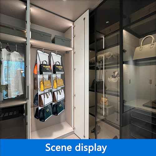 purse organizer, 2Pack, purse organizer for closet,NEW improved Larger, purse storage, Heavy Duty Hooks,handbag organizer, Space-Saving Design, closet organizer, Visibility, White/Black