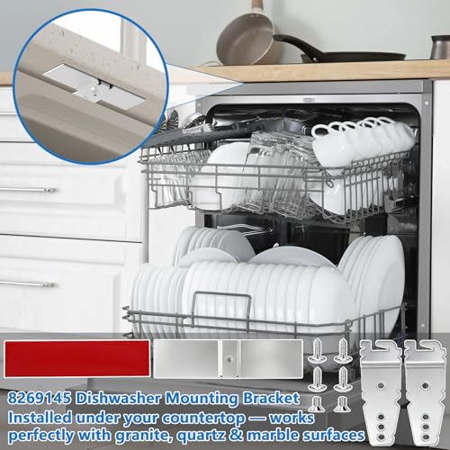 BigHead 8269145 Granite Countertop Dishwasher Mounting Bracket Kit — 2 Sets, Pre-Attached Self-Adhesive Pads Included