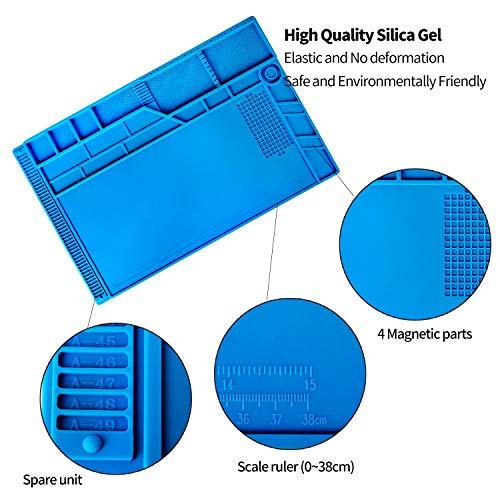 Kaisi S-180 Large Silicone Soldering Mat Magnetic Repair Work Mat, Heat Resistant Insulation Large Platform Station Pad for Soldering, Electronics, Computer Repair, Size 21.6 x 13.8 inch