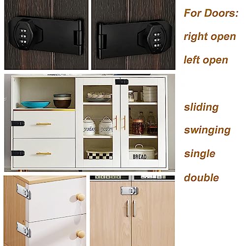 ETEKJOY Cabinet Lock Keyless 3-Digit Password Combination Code Hasp Latch Lock Twist Knob Wooden Drawer Cupboard (Black, 4 inch)