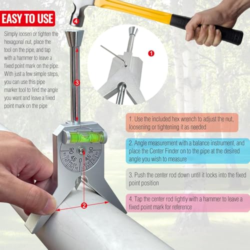 Pipe Center Finder Punch Tool and Marker for Pipes 1/2" Larger,