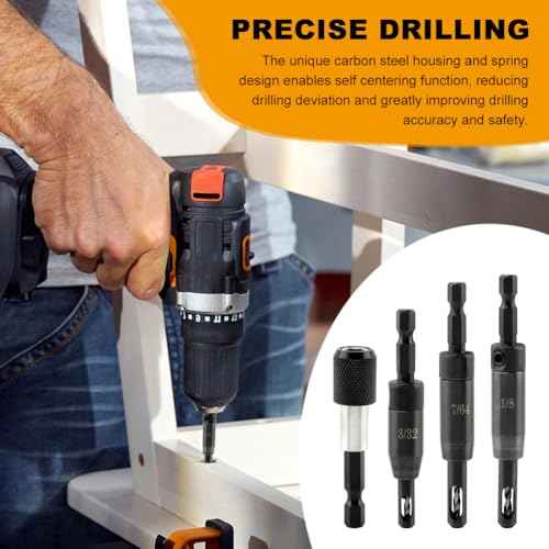 3 Pcs Self Centering Drill Bits Set, 3/32", 7/64", 1/8" Self-Centering Hinge Drill Bit with Bit Holder VIX Bit for 1/4 in Clic-Change Hex Shank Drill
