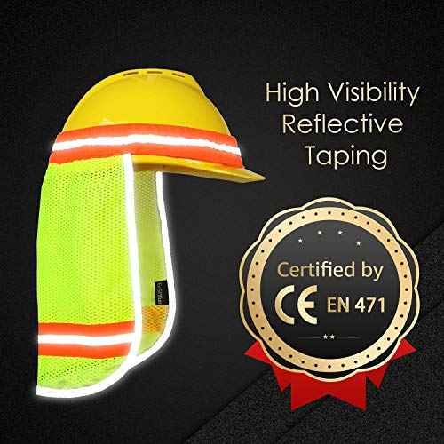 Evridwear High Visibility Neck Sun Shield with Reflective Stripe, Safety Hard Hat Shade with Breathable Mesh Elastic Band for Construction, Outdoor Activities, Landscaping from UV