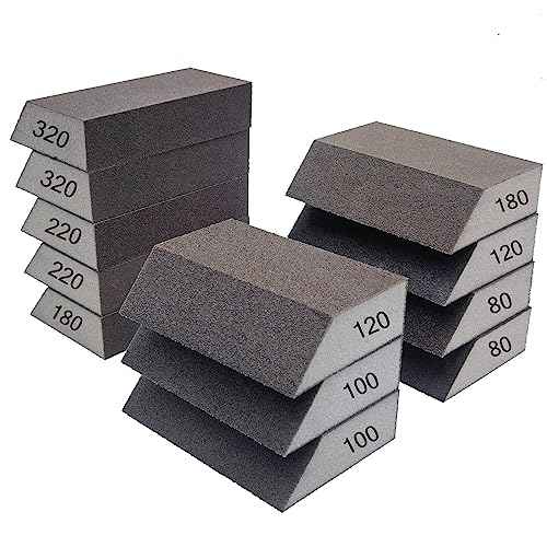 12 Pack Single Sanding Sponge Set - 80/100/120/180/220/320 Grit Sanding Blocks Assortment, Washable and Reusable