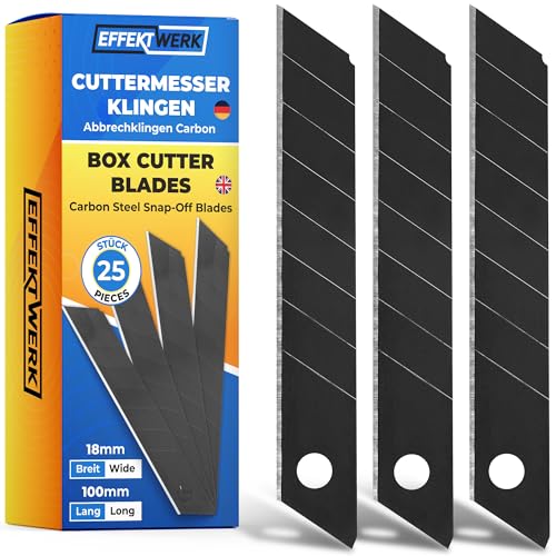 E?Werk - Box Cutter Blade Set - Black, 25 Pack - 18mm Utility Knife Replacement Blades - Heavy Duty Carbon Steel Snap Off Blades - Blade Refills for Utility Knives & Box Cutters