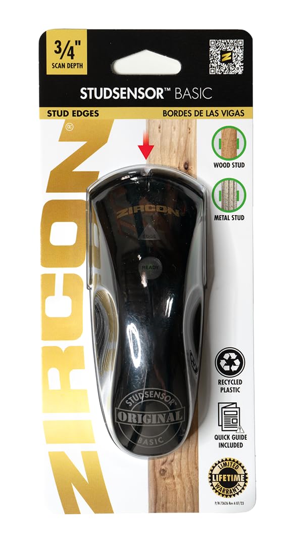 Zircon® StudSensor™ Basic SL Stud Finder Wall Scanner, Edge-Detection Wall Stud Finder for Wood and Metal Studs Behind Drywall, LED Alerts and SpotLite® Beam for DIY Picture, Shelf and TV Mounting