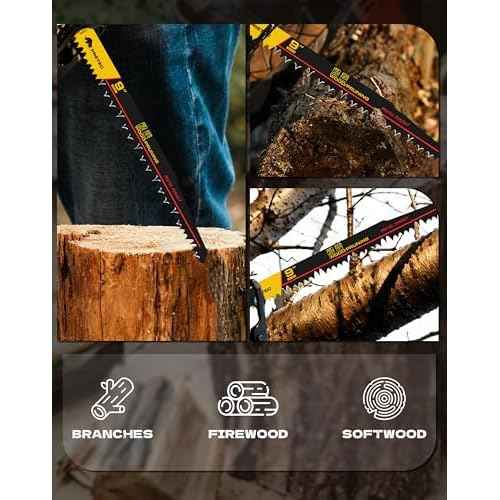 Wood Pruning Reciprocating Saw Blades, 9 Inch Pruning Blades for Reciprocating Saw, High Carbon Steel Reciprocal Saw Blades for Tree Trimming, Wood Cutting with Organizer Case, (5 Pack/5TPI)