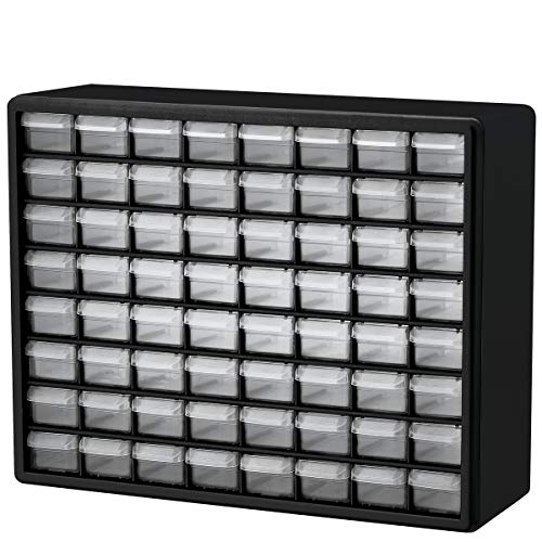 Akro-Mils 64-Drawer Cabinet with 16 Dividers – Plastic Parts Storage, Black