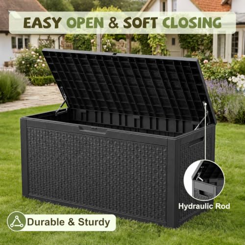 Black 160 Gallon Outdoor Waterproof Storage Box with Lock & Seat