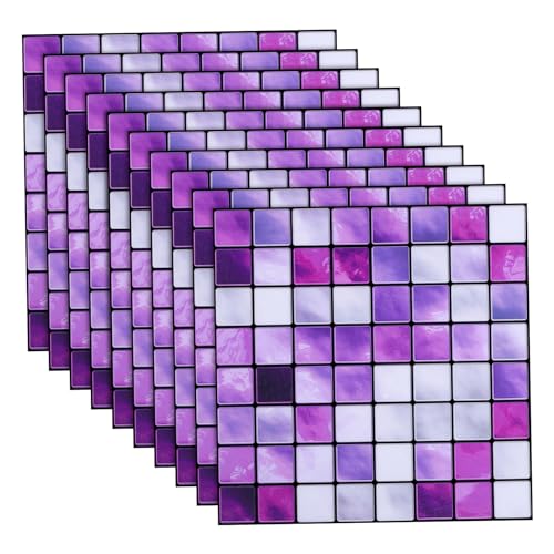 DOITOOL 10pcs Simulated Tile Stickers Decor Adhesive Stickers Paper Peel and Stick Peel and Stick Backsplash Waterproof Stickers Mosaic Tile Decal Purple 3D Baroque PVC Morocco