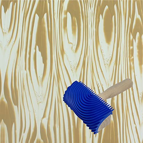 Hanroy Wood Graining Painting Tool, Rubber Empaistic Wood Grain Tool with Wooden Handle Household Wall Art Paint(MS19A)