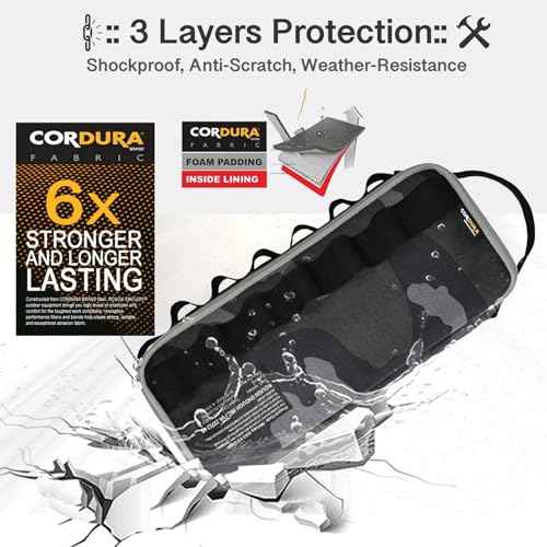 Rough Enough Small Tool Bag Pouch Organizer Box for Motorcycle Road Bike Electricians Camping with Handle and Tactical Molle 12 Inch in Black Camo Cordura