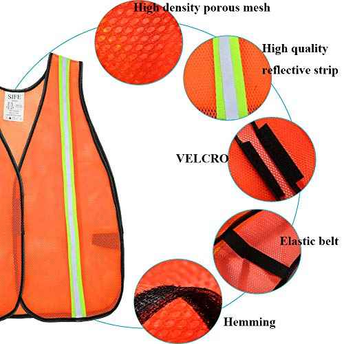 SIFE 1 Pack High Visibility Reflective Safety Vest,Made from Breathable and Neon Orange Mesh Fabric,light weight for Man and Woman(Orange, 1 pack)