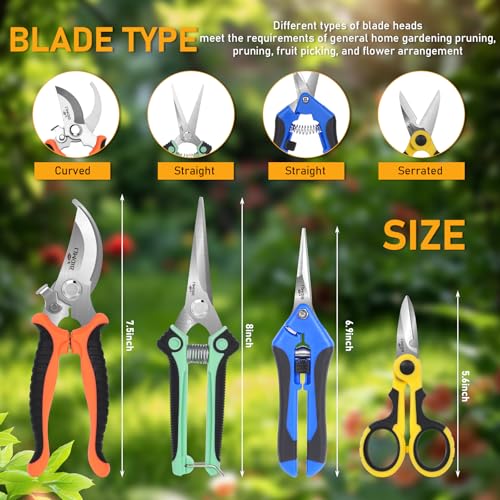 BIDMLI 4-Pack Garden Pruning Shears Set Stainless Steel Floral & Tree Trimmers - Model BIDMLI01