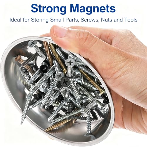 Okllen 6-Piece Magnetic Parts Tray Set - Stainless Steel, Heavy-Duty 9.5" x 5.5" & 4.25" Round