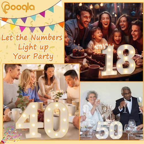 Pooqla White Plastic Marquee Number Lights 16th Birthday Decorations - Set of 2
