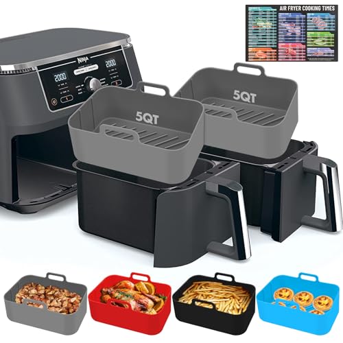 ZXZMZT 10QT Silicone Air Fryer Liners - 2pcs 5QT Rectangular, Ninja DZ550/DZ401 Compatible, Grey
