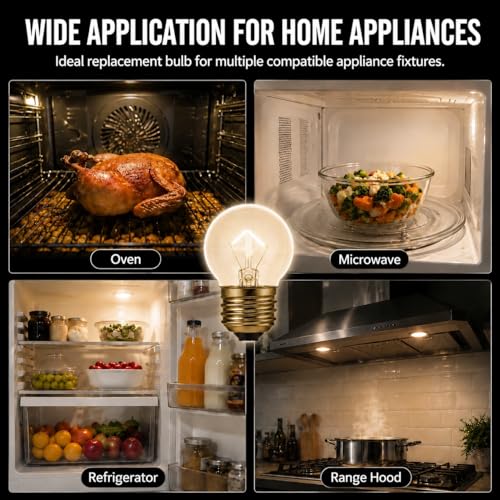 Visther 2 Pack G45 40W 120V Oven Light Bulbs - 415 Lumens, Incandescent Appliance Bulbs