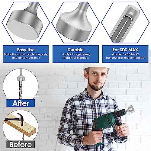 SDS Plus Ground Rod Driver,Wear Resistant Wide Compatibility Ground Rod Bits Socket Heavy Duty Steel Drill Bit Driver for Rotary Hammer Drill Grounding Rods (Flat Drill)