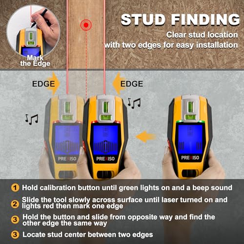 Prexiso 2-in-1 Stud Finder with Laser Level, Rechargeable Wall Scanner
