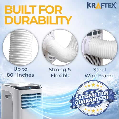 Kraftex 5.9-Inch White Anti-Clockwise Portable AC Exhaust Hose, Extends up to 80 Inches