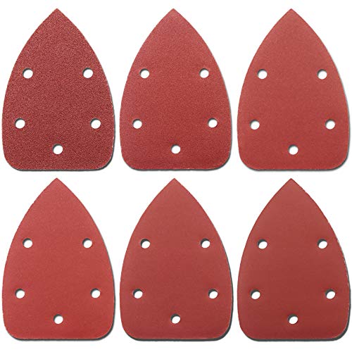 Detail Sander Paper, 80-600 Grits, Hook and Loop Backing, 5 Holes, for Sanding and Polishing, 60 Sheets