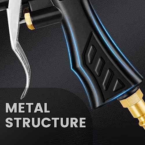 Industrial Air Blow Gun with Adjustable Brass Air Nozzle, Premium Air Blower Gun with 2 Pcs Steel Air Flow Extensions and 1/4" NPT Standard Quick Plug, Pneumatic Air Compressor Accessory Tool