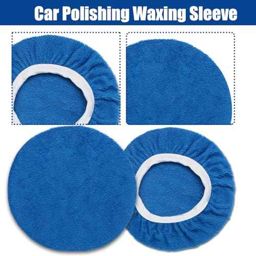 6 PCS Car Buffing Pads for 9-10 Inch Orbital Polisher, Microfiber Polishing Pad Buffer Polisher Bonnets, 9-10 Inch Polishing Pads Cover Waxing Pads for Car Detailing (Blue)