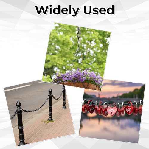 Black Plastic Chain Links, 3 Ft 6mm Plastic Chains with 5 S-Hooks, Linking Chains for Barriers, Crowd Control, Parking, Fences, Gates, Concerts, and Decoration