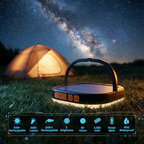 SAMUUN 1 / 5000mAh Solar Rechargeable LED Camping Lantern 2000 Lumens Waterproof Emergency Light