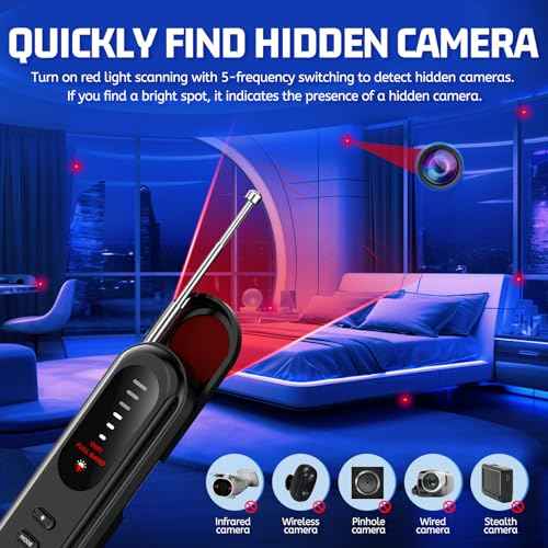 Hidden Camera Detector Spy Camera Finder,Bed Bug Hidden Camera Detectors for Hotels,RF Detectors for Travel,GPS Tracking/Tracker Device Detector for Car,5 Levels Sensitivity 3 Modes