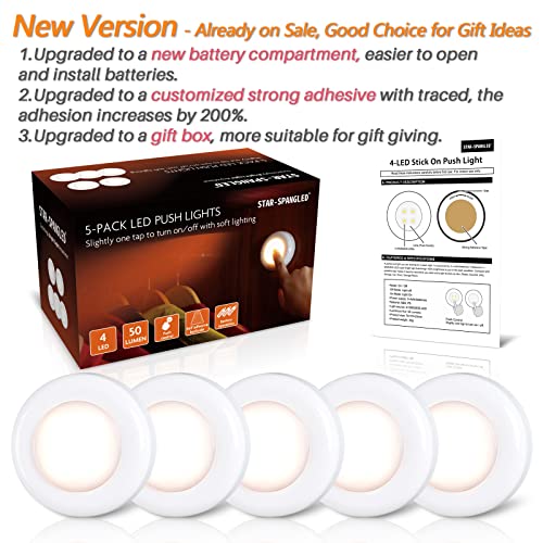 Star-Patterned 2.8” LED Puck Lights Warm White 5 Pack Under Cabinet Battery Operated