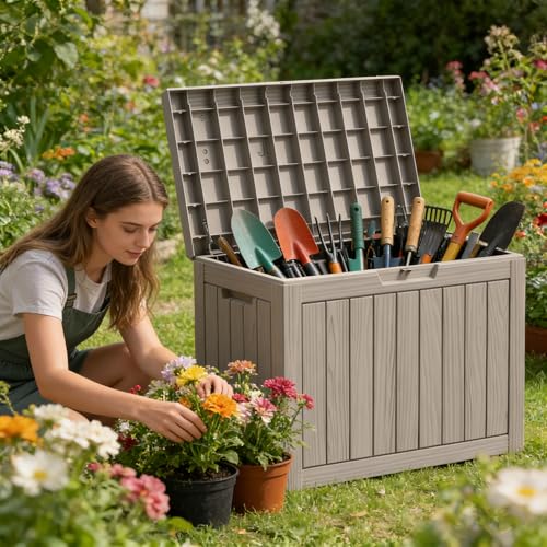 45 Gallon Lockable Outdoor Resin Storage Deck Box for Patio & Garden - Grey