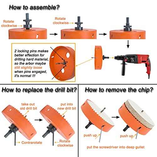 6 Inch Hole Saw with Arbor for Metal Wood and Plastic Cutting, 152mm Bi-Metal Hole Cutter for Different Project with Smooth and Flat Drilling Edge, Fast Chip Removal, Handy Hole Saw Kit Set