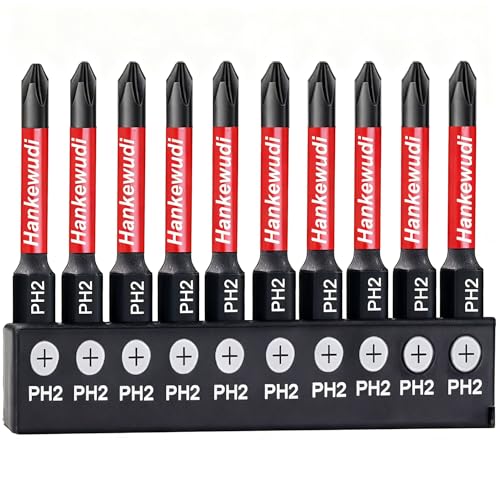 10 Piece 2 Inch PH2 Phillips Bits Set, CNC Machined from Premium S2 Steel for Impact Drivers & Power Drills,with Storage Box