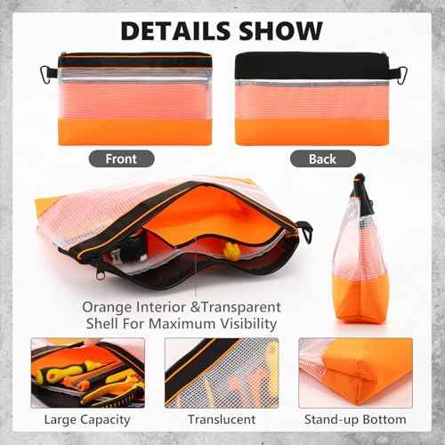 Paterr 16 Pcs Zipper Clear Tool Bag Bulk Small Tool Bag, Heavy Duty Clear Pouch, Multipurpose Waterproof Storage for Men Women Electrician, 4 Color(11.8 Inch)