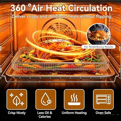 Cuisinart TOA-60/65/70 Air Fryer Tray Replacement with 12.4 x 11 in Baking Pan & Rack, Stainless Steel Nonstick