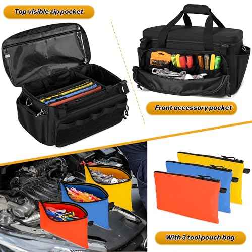 17-Inch Tool Bag with 3 Tool Pouches, Tool Storage Organizer for Men with Anti-friction and Padded Bottom, Tactical Range Bag, Multi-functional Work Bag for Repairman, Electrician, Carpenter