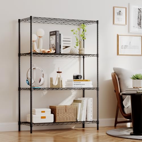 Black 36x14x54 Inch 4-Tier Adjustable Wire Shelving Unit - Heavy Duty